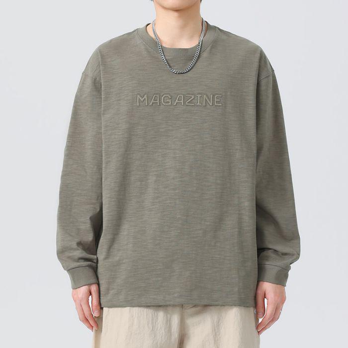 

Мужская футболка с длинным рукавом и круглым вырезом из хлопка - Весенне-осенняя повседневная одежда L хаки