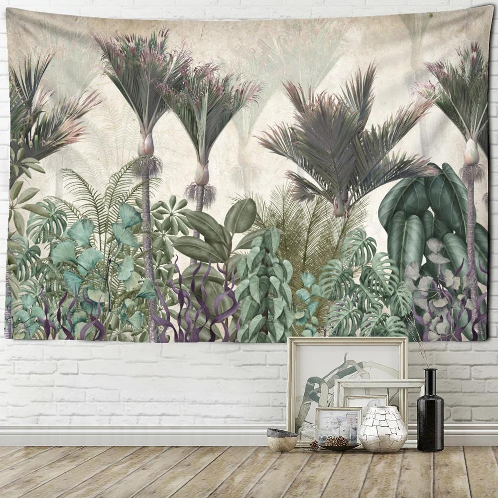 Tropical Plants Tree Tapestry Forest Illustration Wall Hanging Coconut Trees Pattern Tapestry for Bedroom Living Room Home Decor