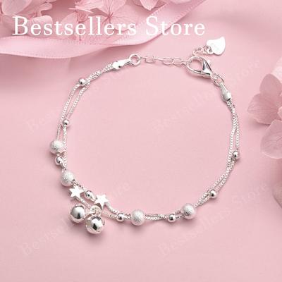 925 Sterling Silver 8-inch Exquisite Bead Star Bracelet for Women's Parties, Fashion Accessories, Wedding Jewelry