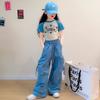 Girls Cargo Pants Spring Children Straight Wide-leg Pockets Pants Summer Teenager Fashionable Loose Trousers 5-14 Years Old