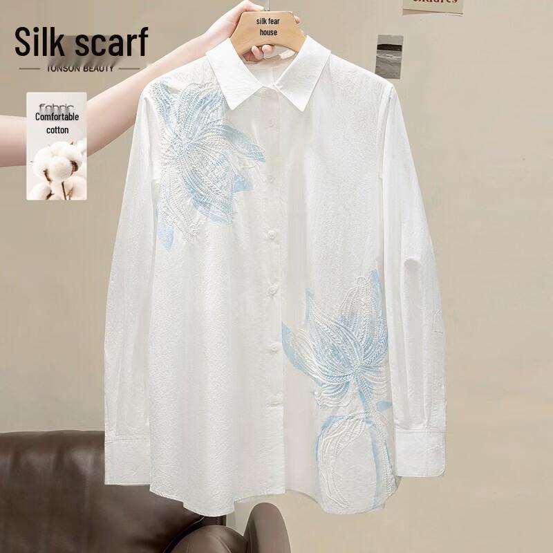 

Sibaishe Women s Embroidered Pure Cotton Long Sleeve Shirt M