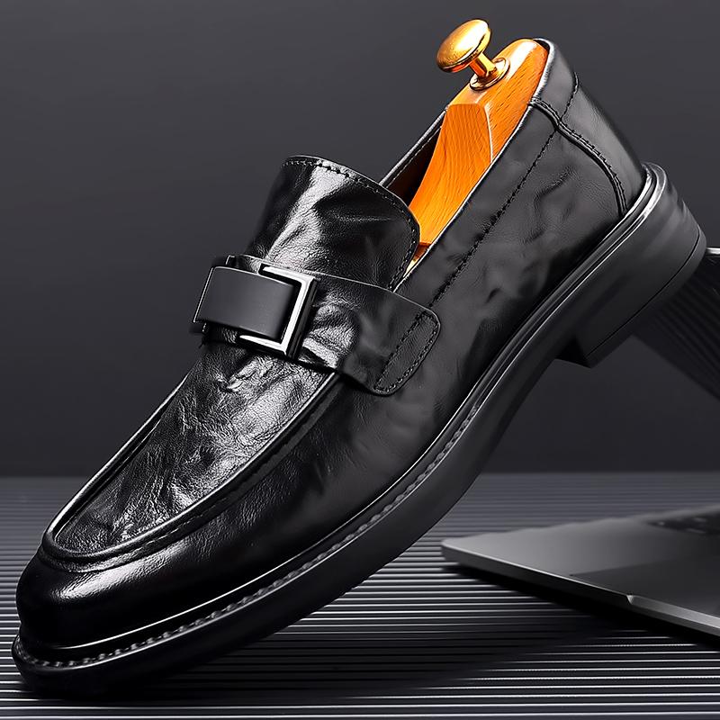 Fashion High End Brand Handmade Sole Men's Leather Casual Shoes Fashionable New Office Commuting Men's Driving Shoes Outdoor Brown