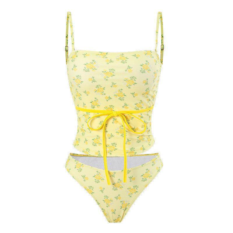 Korean Floral Tube Top Bikini for Women - Slimming & Whitening, Perfect for Beach and Hot Springs