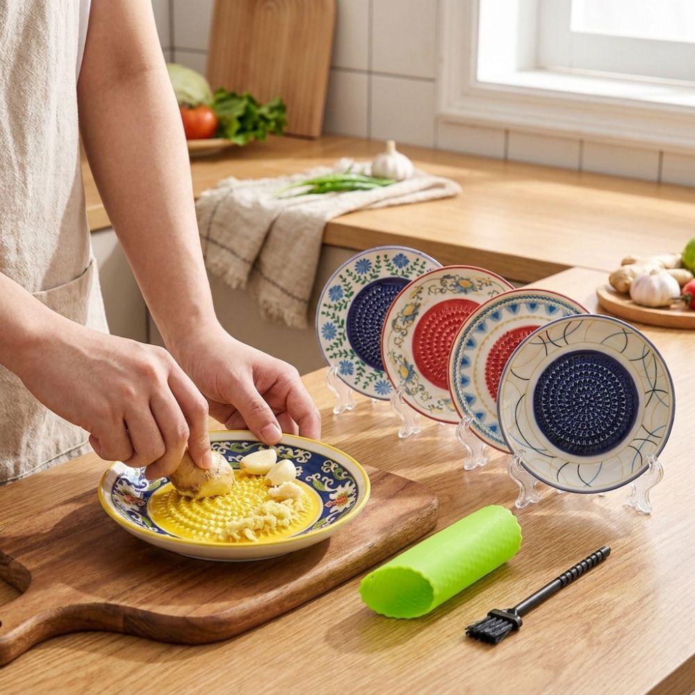 Textured Raised Ceramic Garlic Grater Manual Fruit Vegetable Puree Grinder Fruit Puree