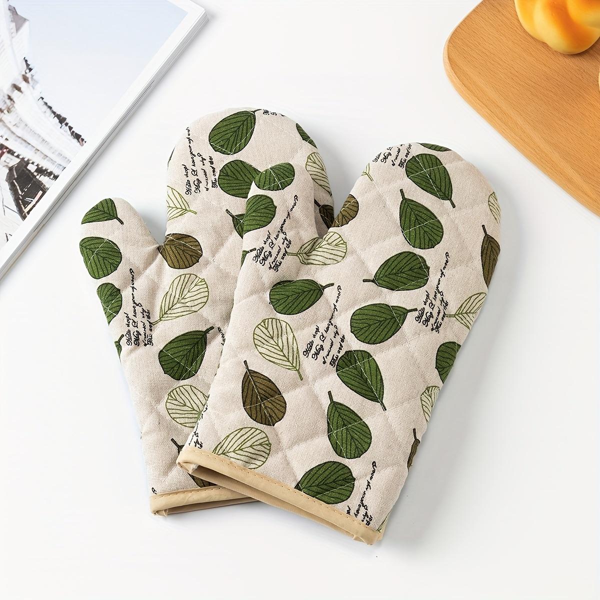 

2pcs Premium Thickened Denim Leaf Pattern Oven Mitts - Heat-Resistant, Non-Slip, Comfortable Grip Kitchen Gloves for Baking,Cooking, and Microwave Use