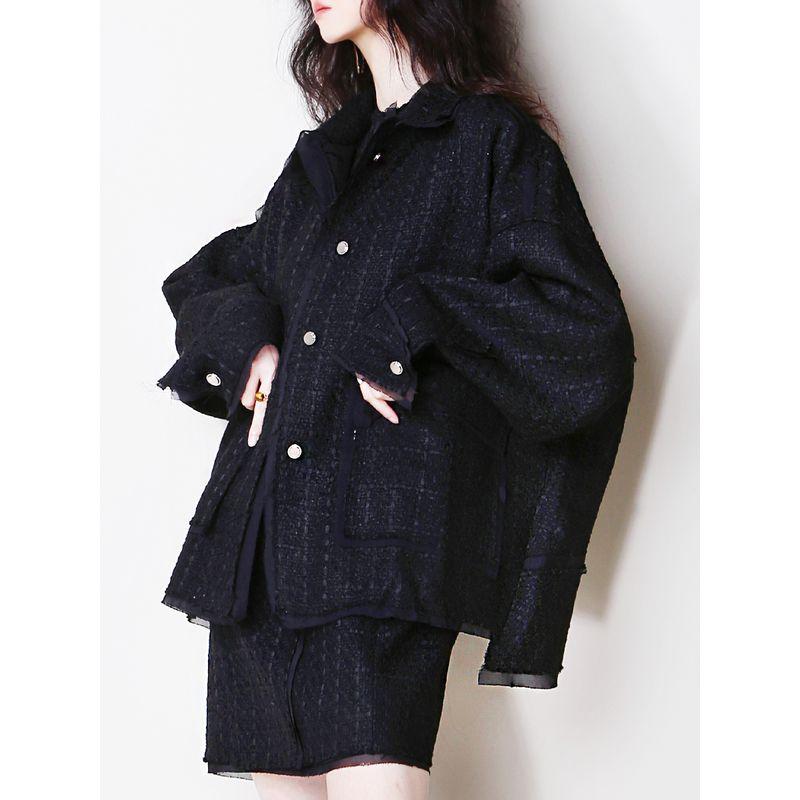 

Классический стиль T97 Изысканная двухслойная текстура Ретро верхняя одежда Black S