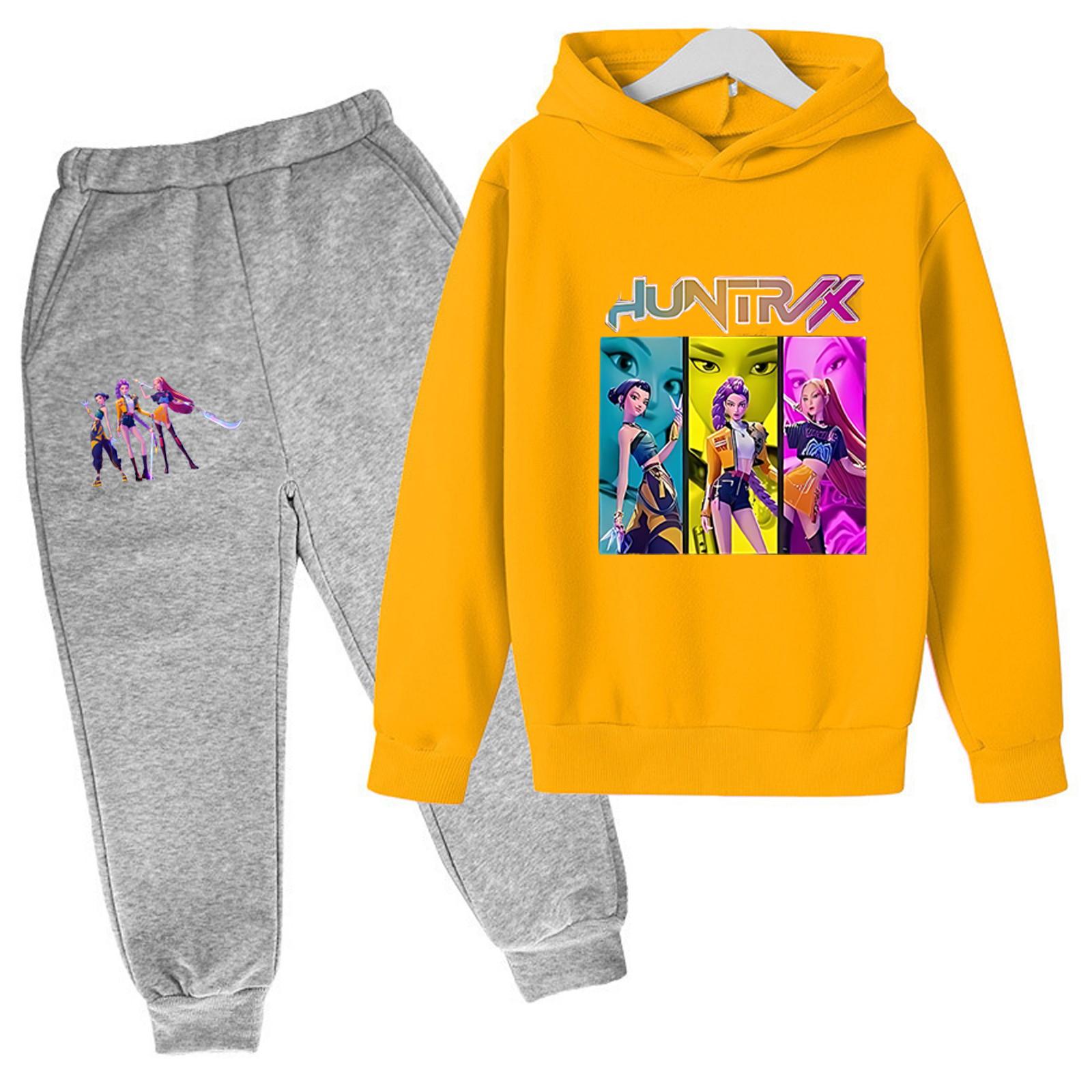 

Winter Boy And Girls Color Long Sleeved Hooded Sweatshirt Two Piece Set Of Top And Pants 160