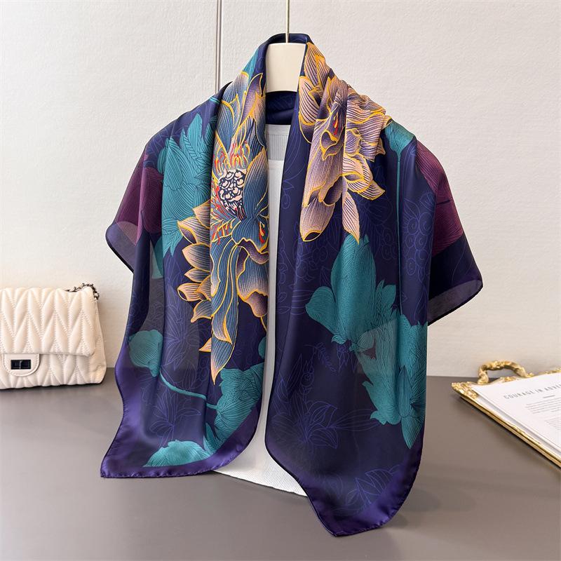 Light Luxury Imitation Silk Printing Large Square Scarf Silk Scarf Shawl Headscarf Beach Scarf Neck Protection Scarf Women