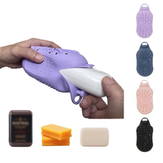 Tvålpåse i silikon med dräneringshål Knappdesign Dubbelsidig exfolierande tvålpåse Tvålsparande ficka Duschkroppsskrubb