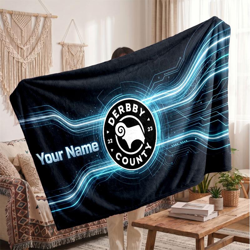 Derby County Personalisierte Fleecedecke Mit Fußballlogo, Individueller Name Text Weiche Warme Wohndecke