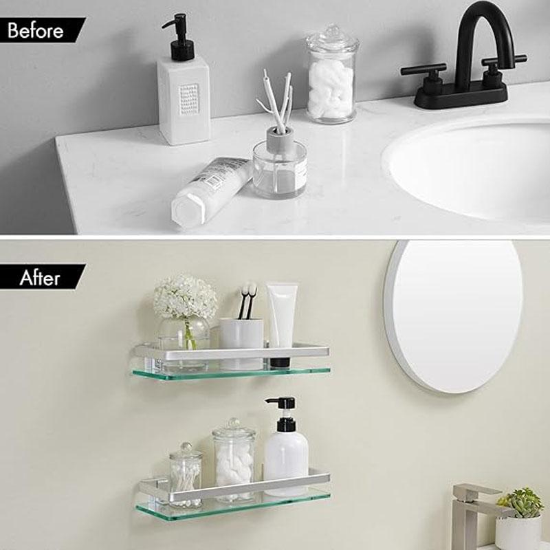 Glass Shelf Shower Organiser Bore Storage Bathroom Items Accessories Organizers Wall Shelves Hardware Fixture Home Improvement