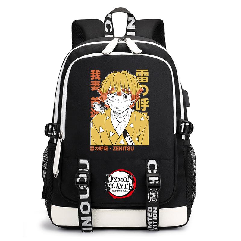 Demon Slayer Anime Print Student Backpack USB Charging Port Lightweight School Bag for Boys Girls