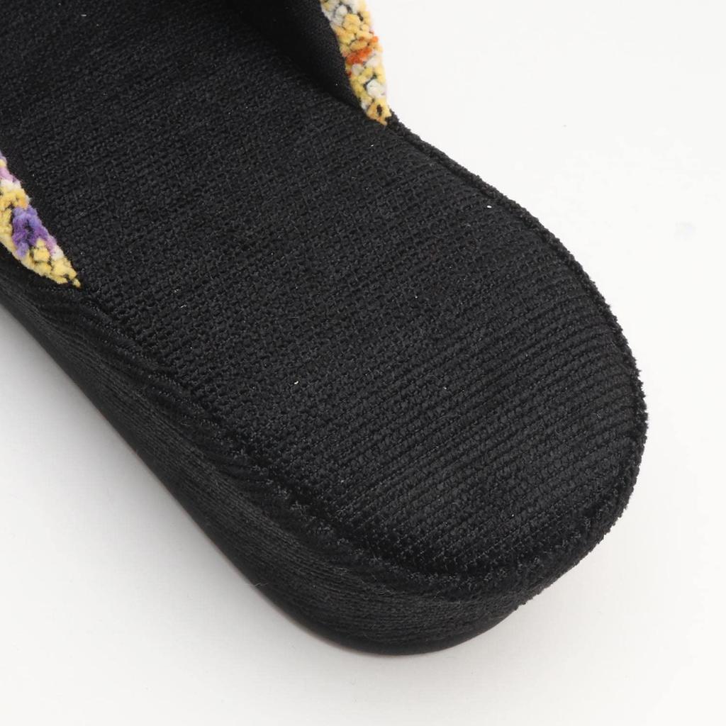 Made In Japan Chenille Pansy Print Pantaloon Slippers Room Heeled [Heeled Sandals, Shoes, Slippers] (Black)