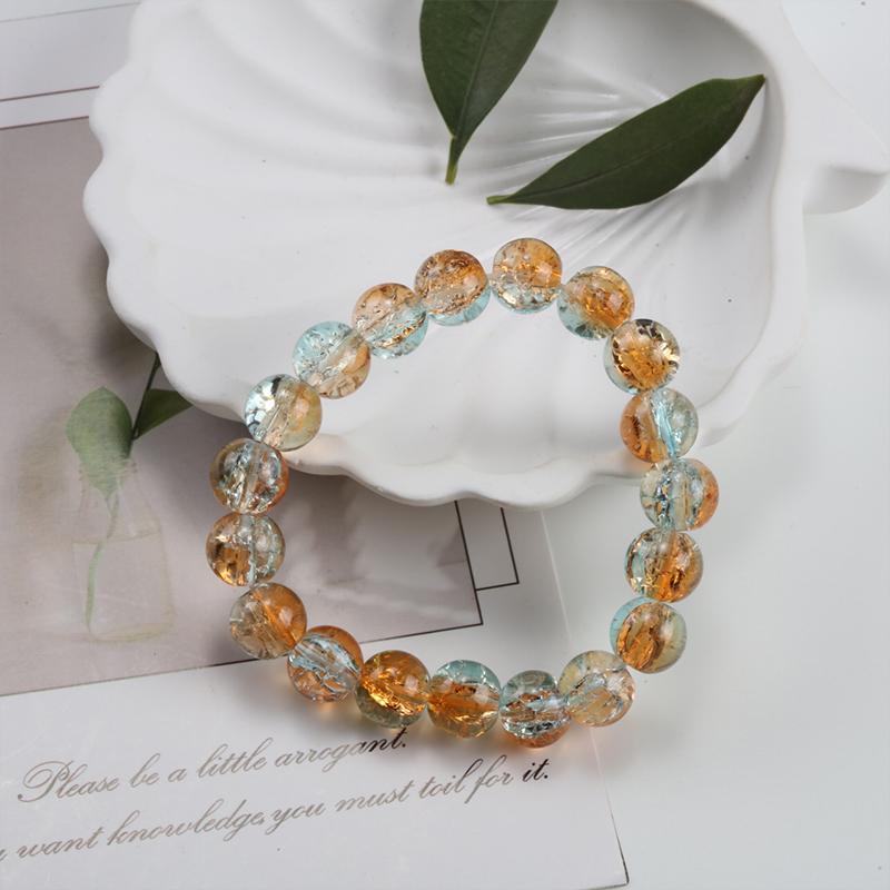 10mm Y2K Style Cracked Bead Bracelet, Multi Color Glass Round Bead Women's Fashion Jewelry Suitable For Daily Wear