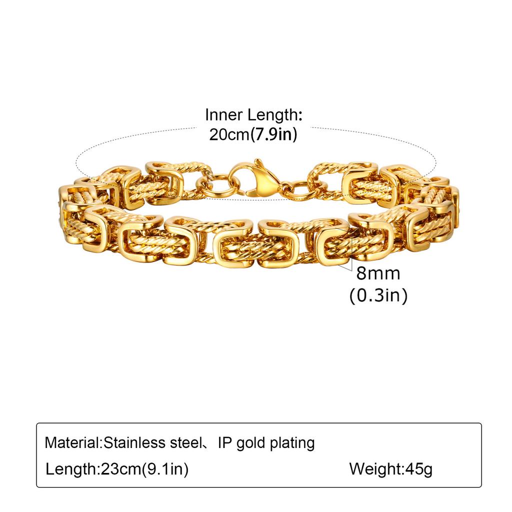 Gold Color Men's Chain Bracelet,Hiphop Stainless Steel Chunky Chain Wristband,Rock Punk Jewelry Gift for Dad Son BBF Him