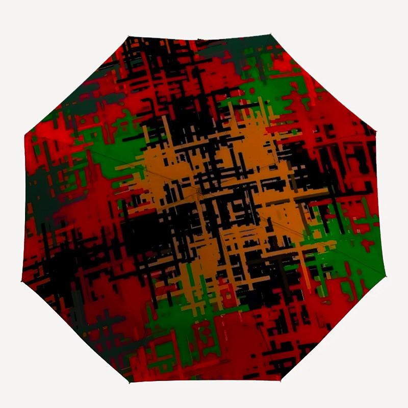 1pc Abstract Pattern Automatic Folding Umbrella - Portable Collapsible Design, 8-Rib Iron Frame, Durable Fabric yy251125049