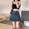 High-waisted Retro Denim A-Line Skirt for Women - Summer Korean Style, Tummy-Covering, Slimming, Designer Niche, Short Pleated Skirt