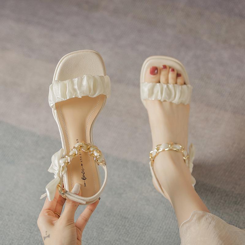 

Yuexinwang кожаные балетки для женской обуви Хуэйчжоу каблуки с сандалиями высокие каблуки лето новые сандалии с открытым носком женские 33 абрикосовый