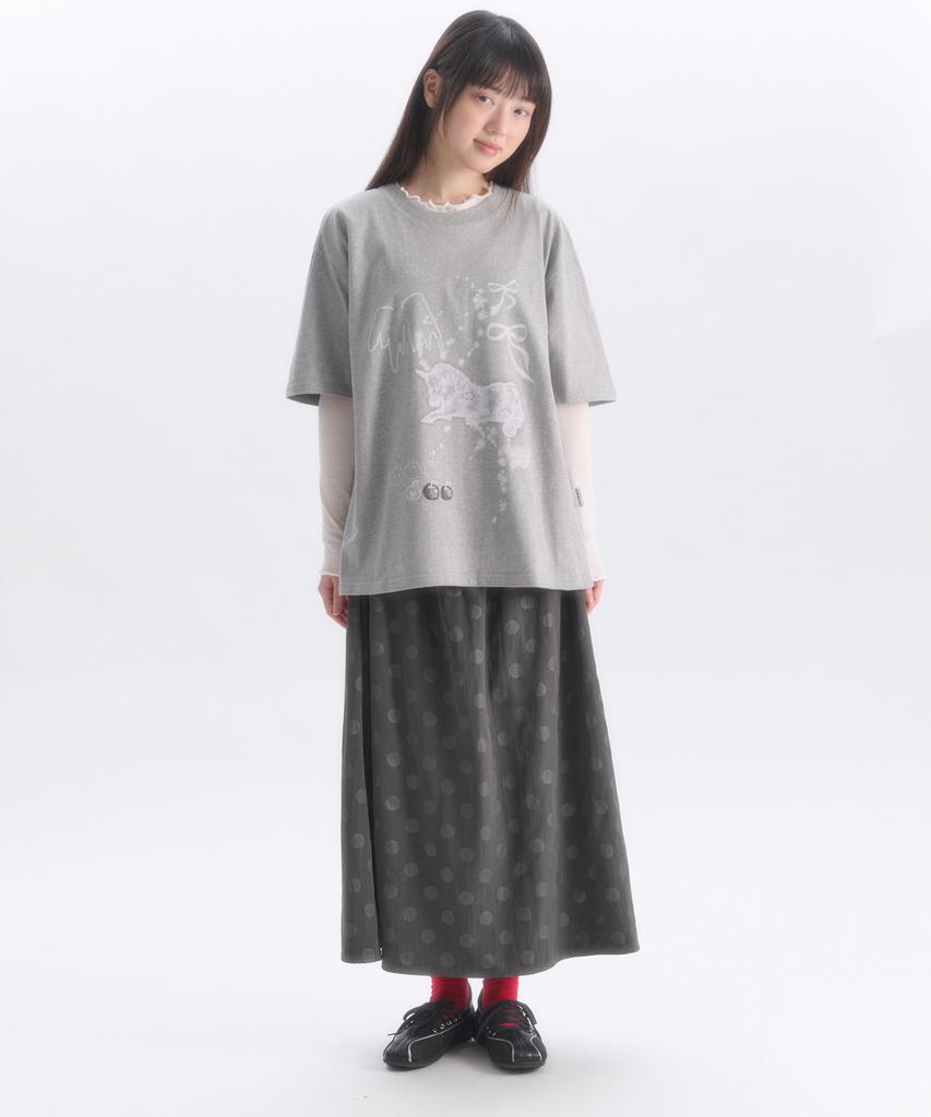 M Blur Dot Skirt Flare Maxi Long Skirt Ask401 (Dark Gray)