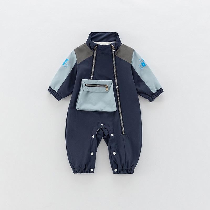 

Осенний комбинезон для малыша с двойной молнией, куртка-ветровка 80cm синий