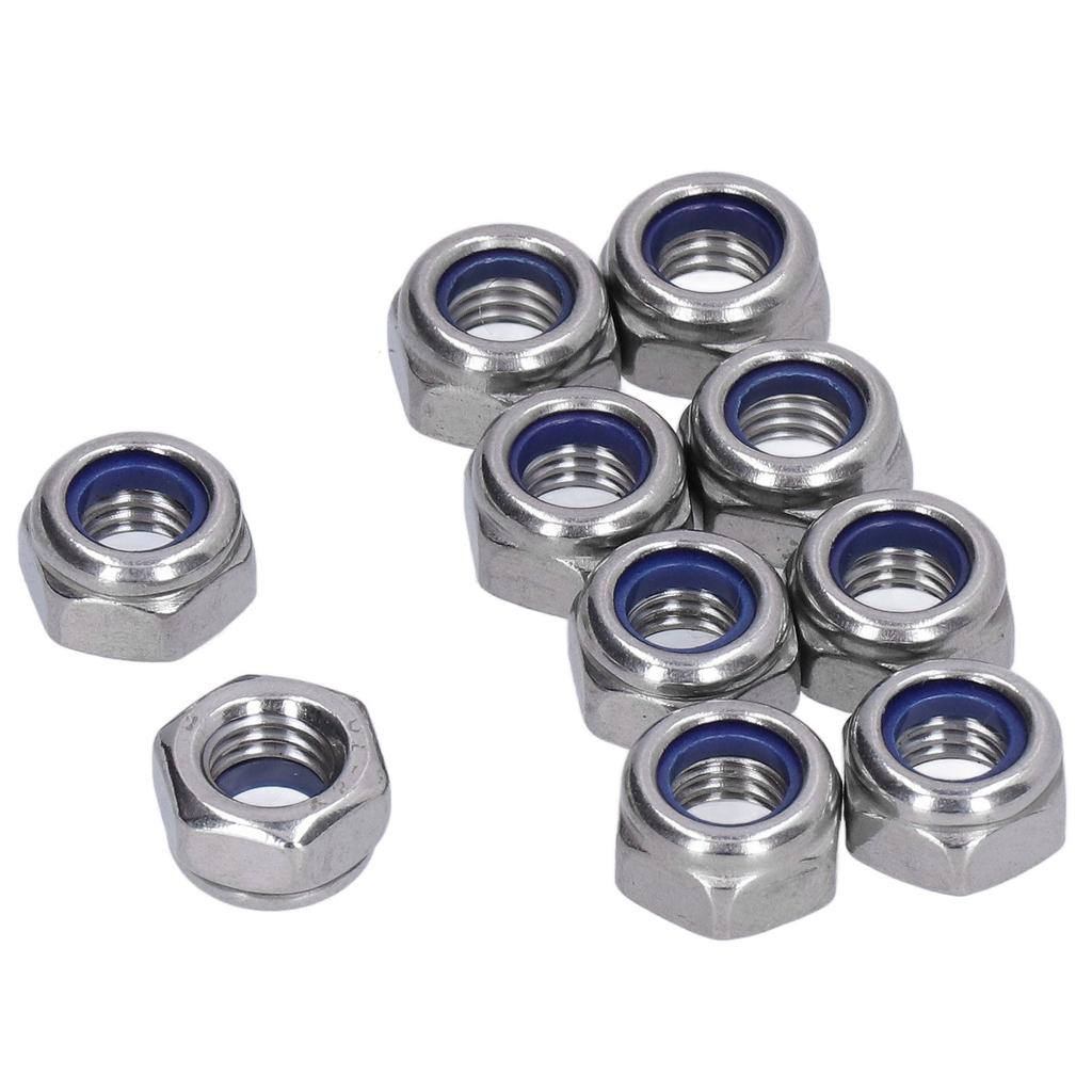 100Pcs Nylon Insert Lock Nut Locknut Stainless Steel Fastener Set Kit for MaintenanceM10