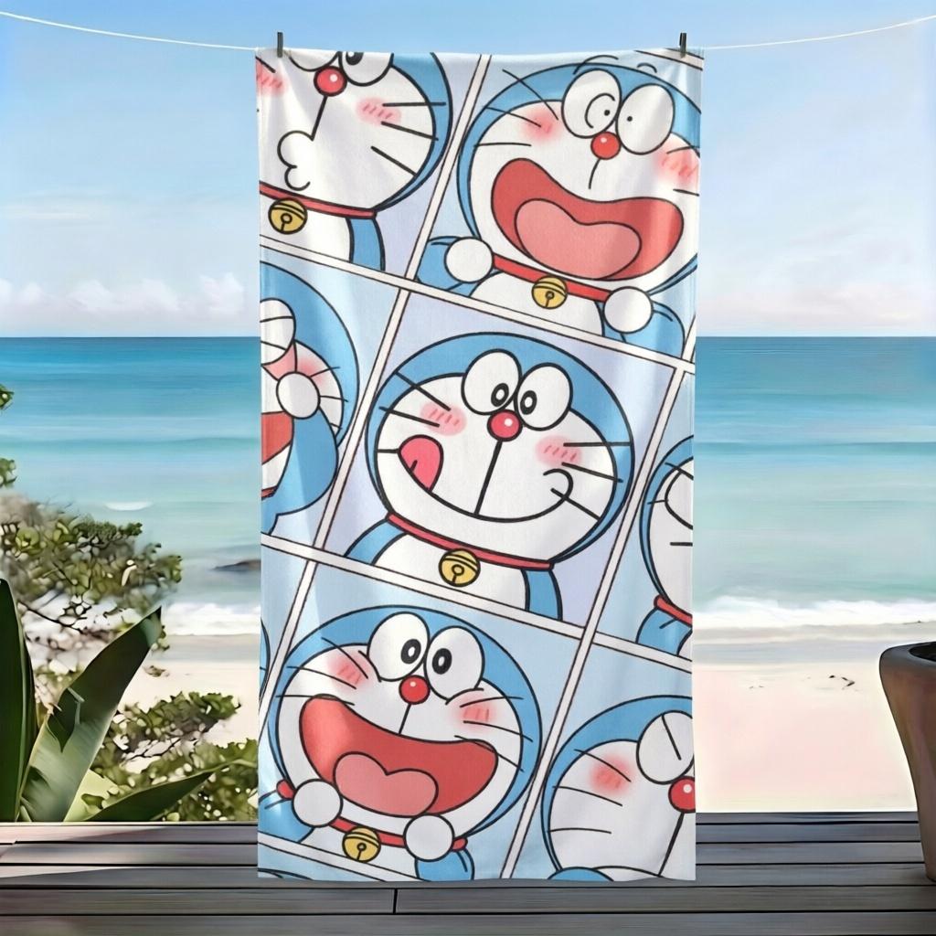 Doraemon Microfiber Beach Towel Multiple Expressions Grid Collage Print Quick Dry Sand Free Kids Anime Lovers Pool Bath Travel
