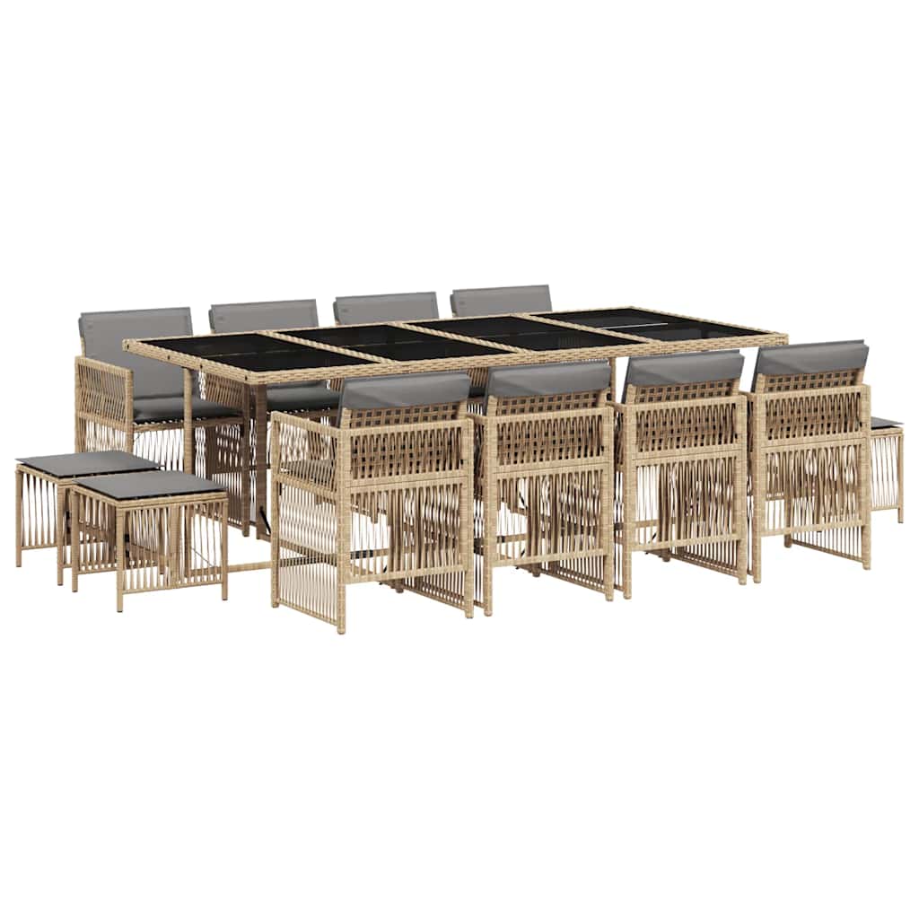 Vidaxl 13-Cz Garden Furniture Set, Cushions, Mixed Beige, Rattan Pe