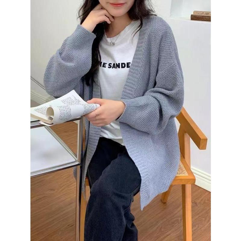 Vintage Strickjacke Herbst und Winter Dickes Garn Locker Pendeln Mittel bis Lang Pullover