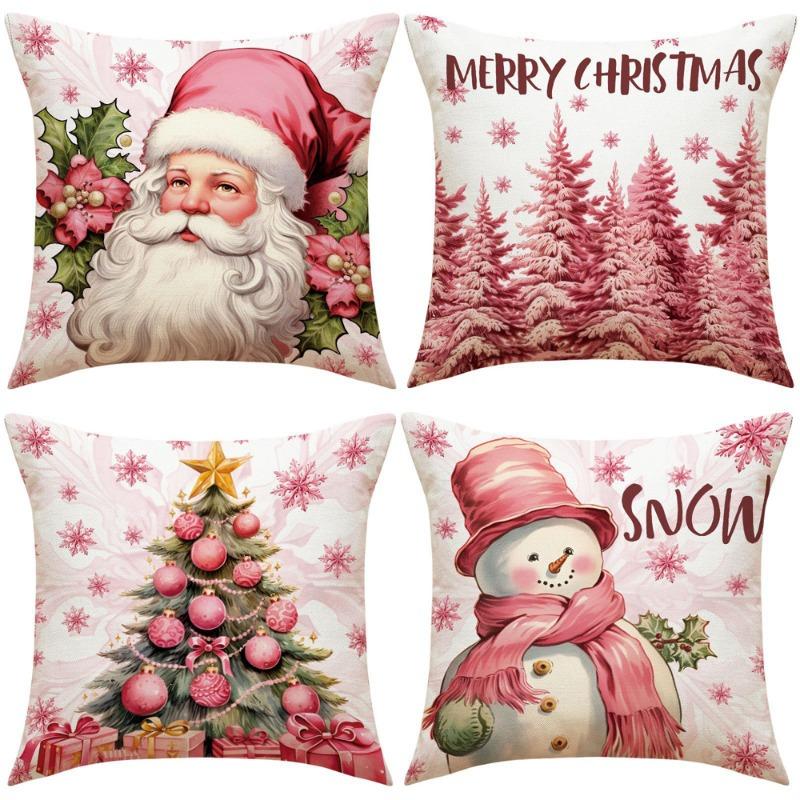 Christmas 45cm Pink Christmas Peach Skin Pillow Cover Pink Santa Claus Xmas Snowman Pillow Case Merry Christmas Decor for Home