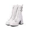 Autumn and Winter High-heeled Platform and Ankle Boots Square Head Front Lace-up Low-tube Martin Boots for Women