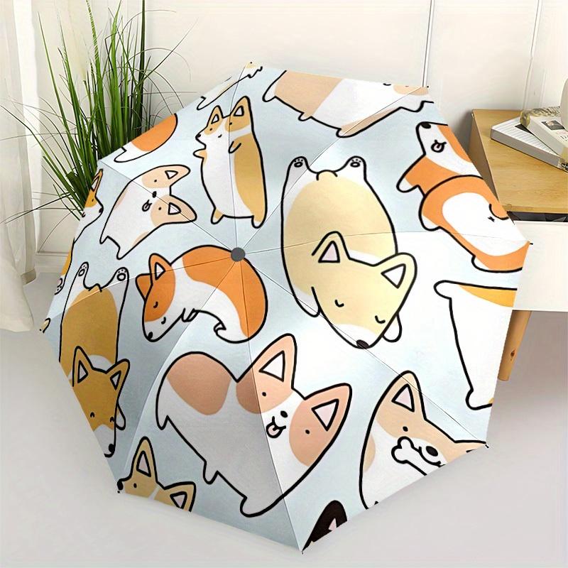 1pc Corgi Pattern Automatic Open/close Umbrella, 8-Rib Sturdy Structure, Portable Travel Umbrella, Parties, Everyday Use, 11103