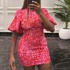 Women's Fashion Sheath Dress Printed Lantern Sleeve Dress Shoulder Pad Midwaist Street Bag Hip Dress