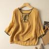 2024 Chinese Style Embroidered Three-Quarter Sleeve Cotton-Linen Pullover