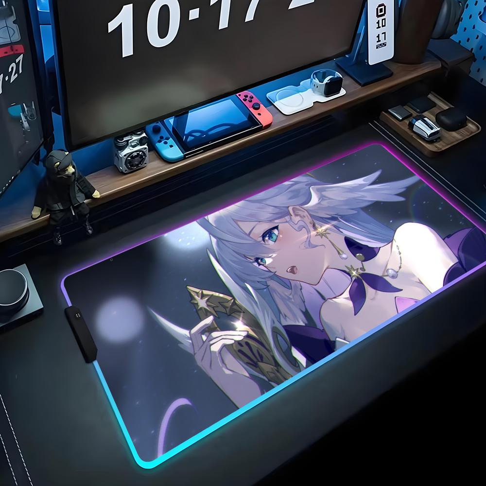 robin honkai Mouse Pad RGB Gaming Mousepad Big LED Pad PC Desk Mat Luminous Mouse Pad Large Keyboard Mats Table Rug With Backlit