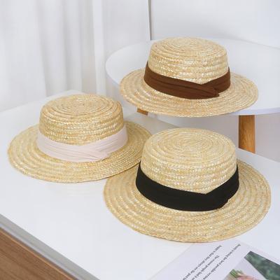 Flacher Strohhut für Damen im Sommer Breiter Sonnenschutzhut für Strand und Schatten