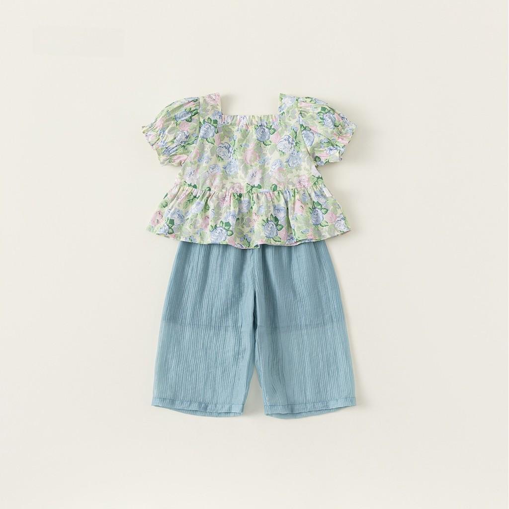 

Baby Girl Summer Outfit With Cotton Material And Short Sleeve Blouse For Toddler Girls GreenBlue,80