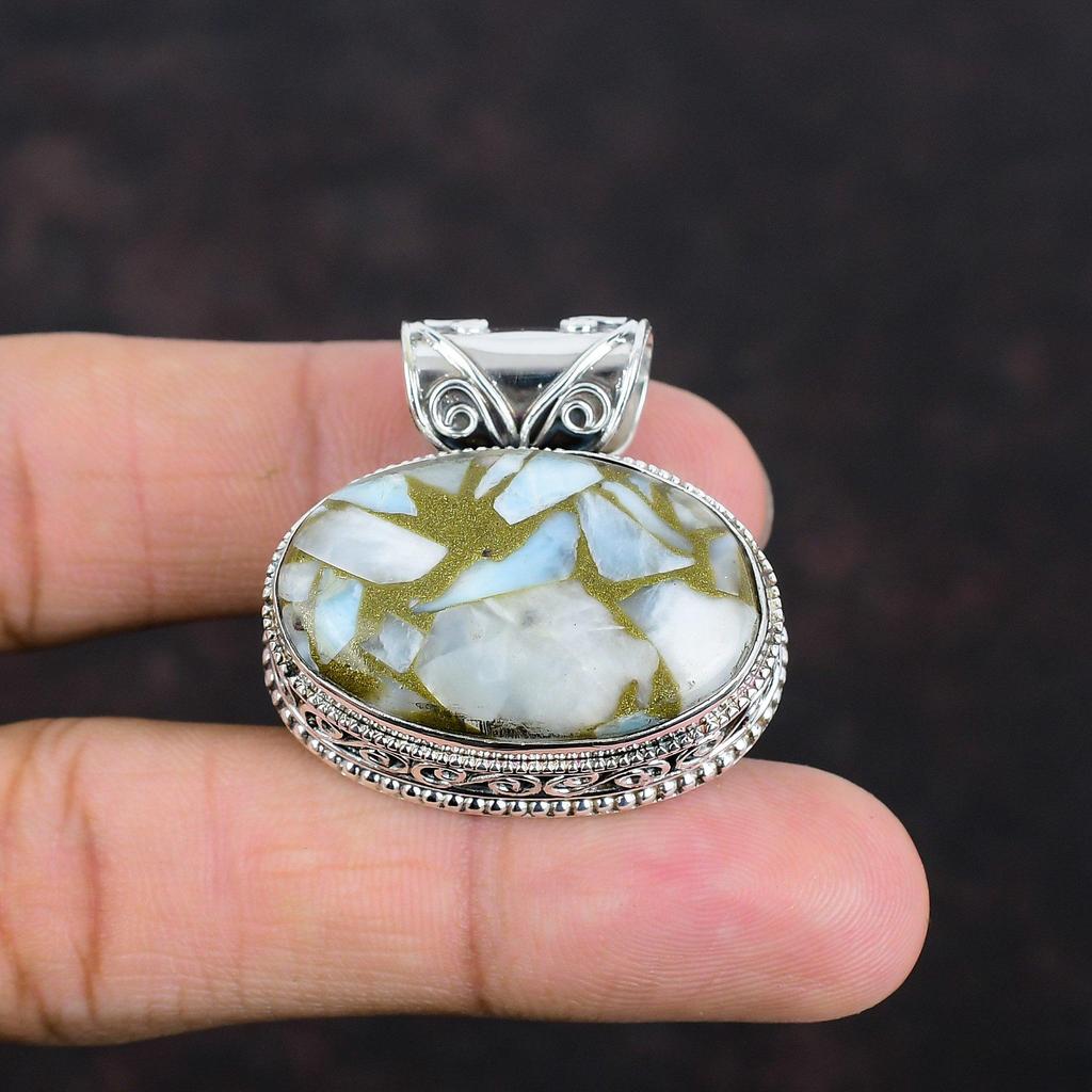 Copper Larimar Pendant 925 Sterling Silver Pendant Genuine Gemstone Pendant Handmade Jewelry Vintage Pendant Gifts For Wife Designer Jewelry