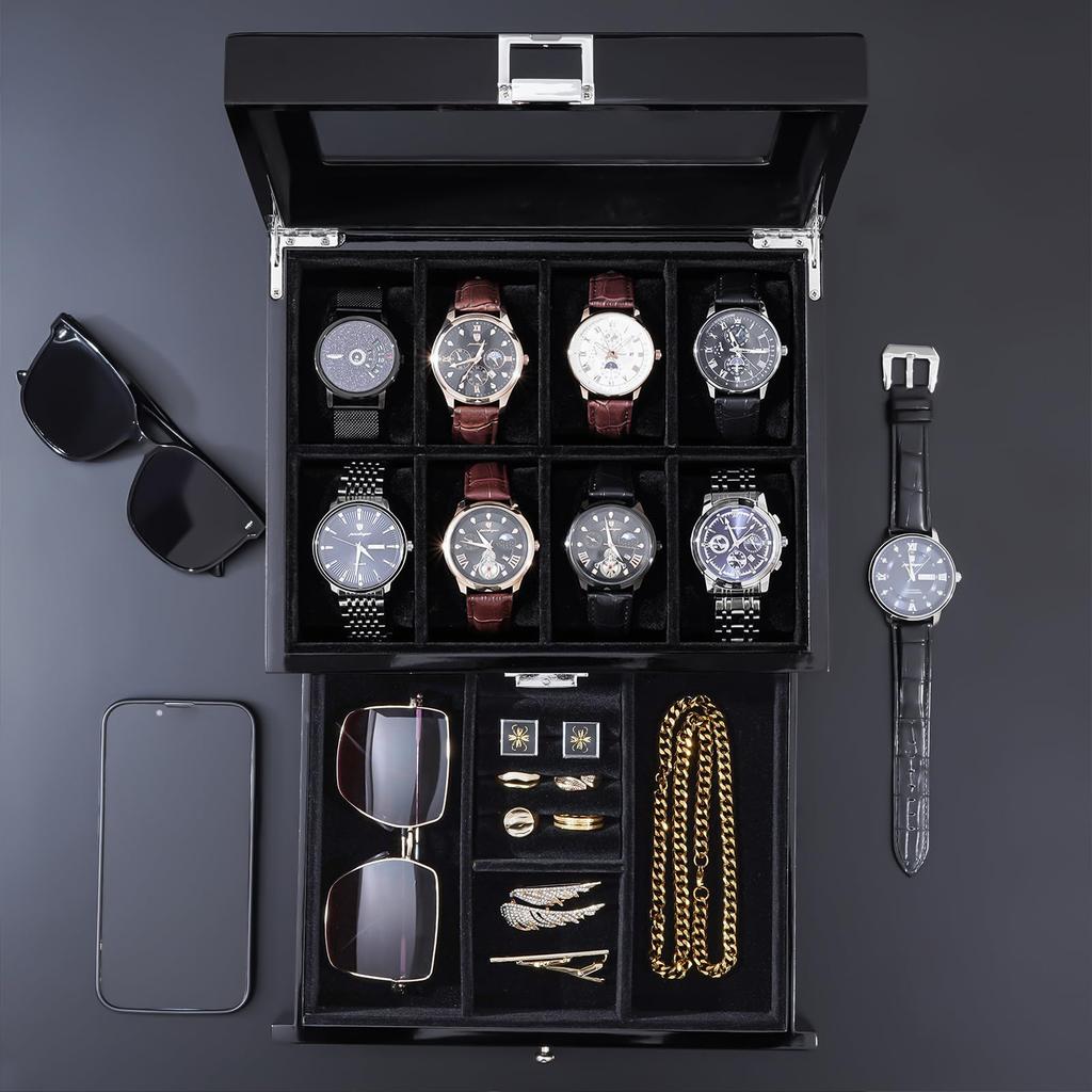 ProCase Watch Box Wooden Watch Watch Holder Organizer with Drawer and Display 8-Slot Case, Men's Case, 8-Slot Dual-Tier