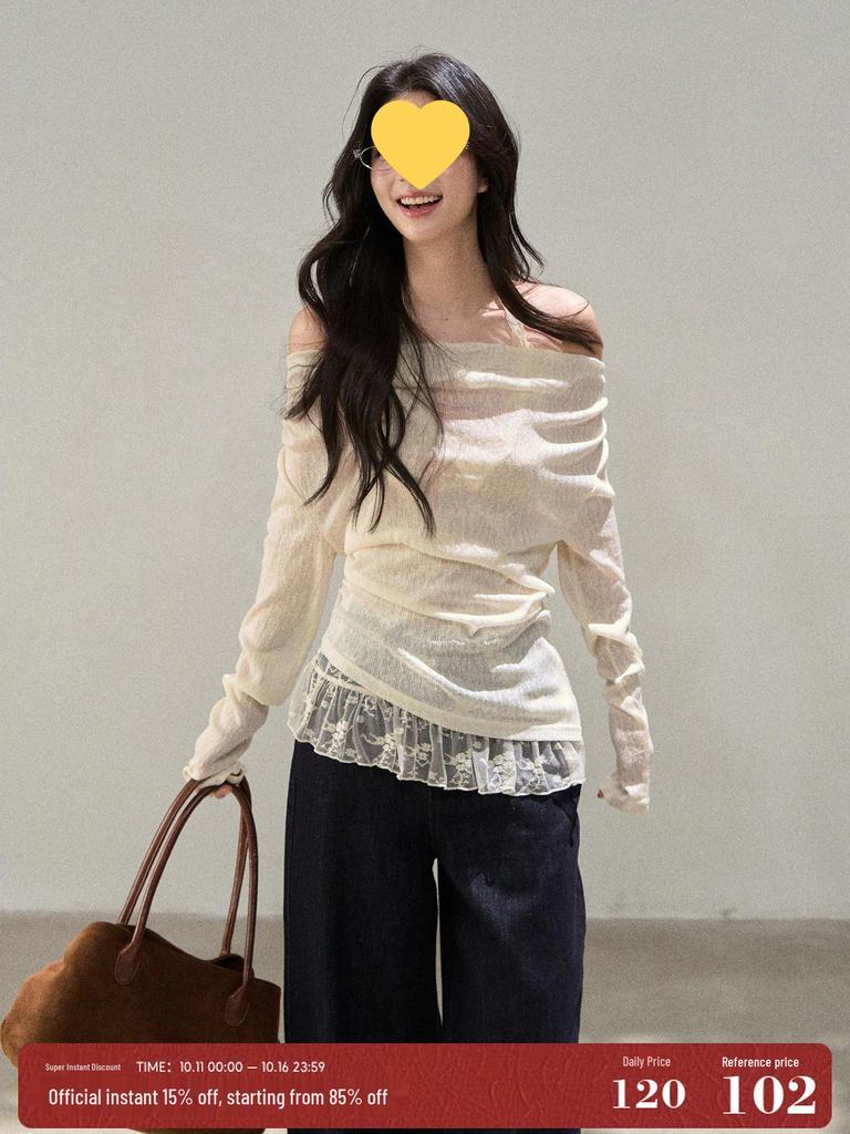 Wild Berry Lace Patchwork Camisole & Slimming Long-Sleeve T-Shirt Set - 2025 Autumn Collection