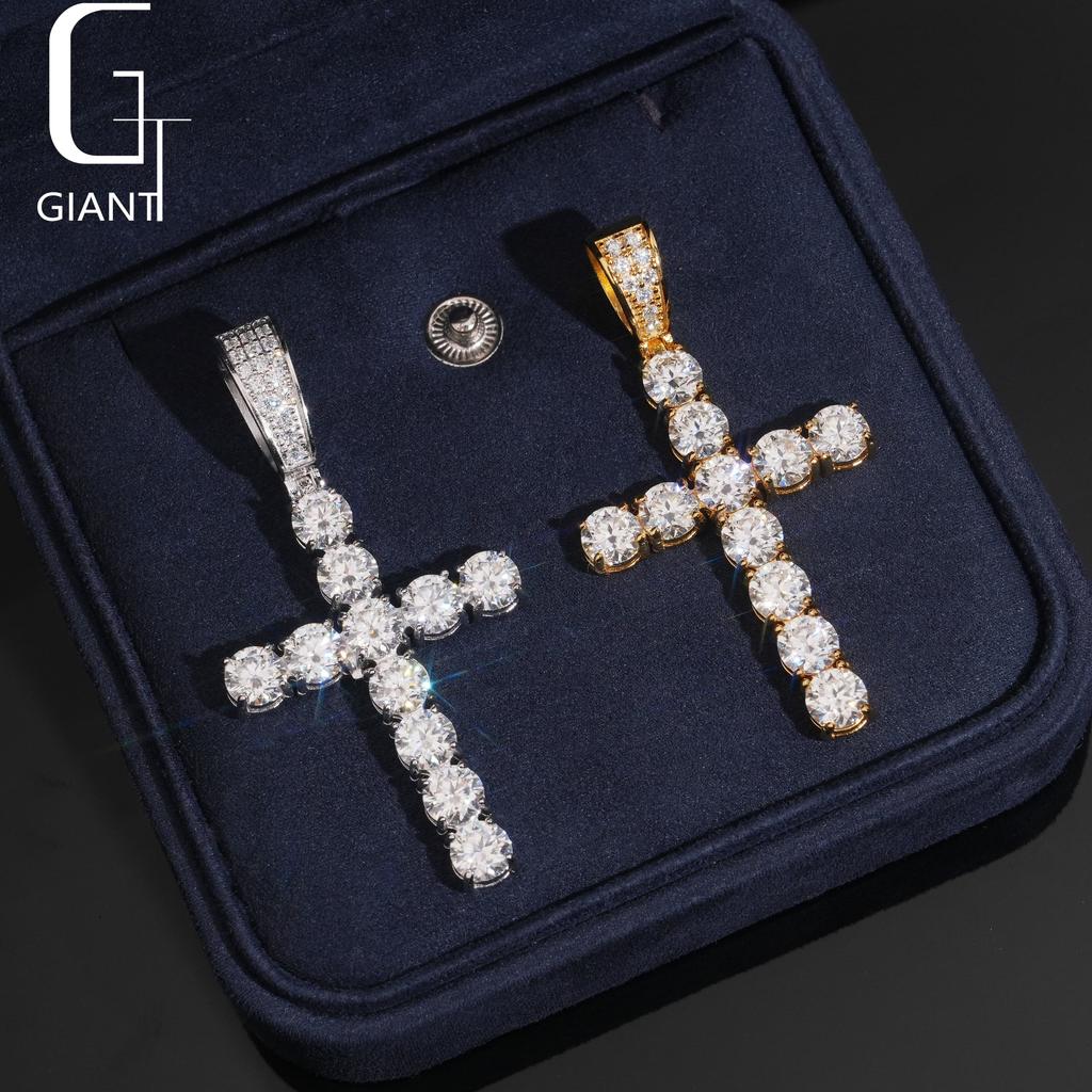 Us Local Stock Warehouse Hip Hop Jewelry Gold Plated S925 Sterling Sterling Silver Charm Moissanite Cross Pendant