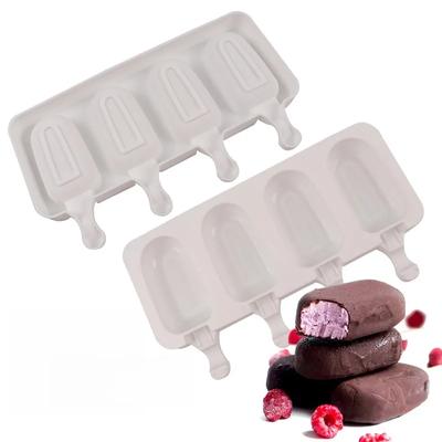 1 Stück 4-gliedrige Große Pudding Eiscreme Silikonform DIY Ovales Stieleisform Schokoladenform Backzubehör