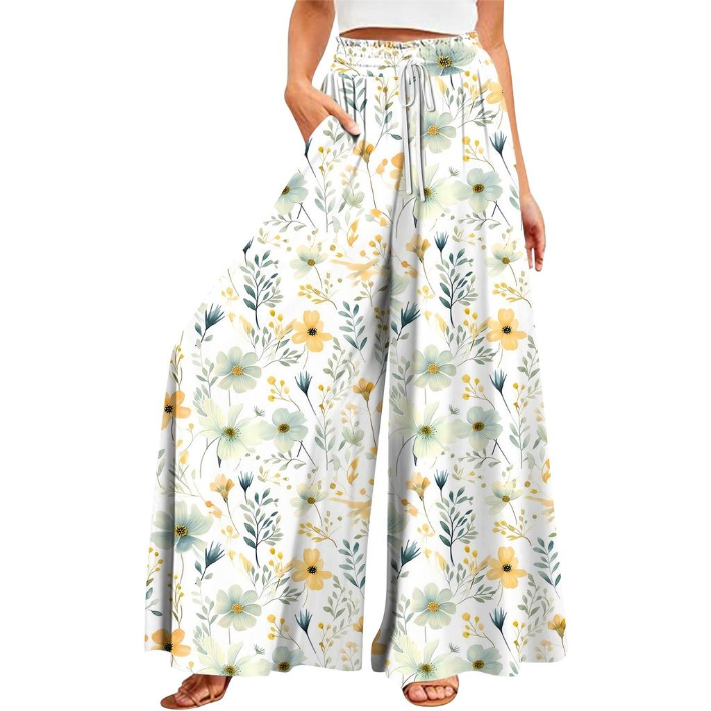 Women's Summer Wide Leg Pants High Waisted Flowing Pockets Fashion Casual Casual Bohemian Printed Beach Pants