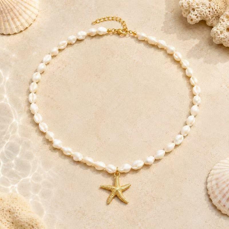 European Style Seashell and Starfish Necklace for Women - Summer Beach Vacation Jewelry