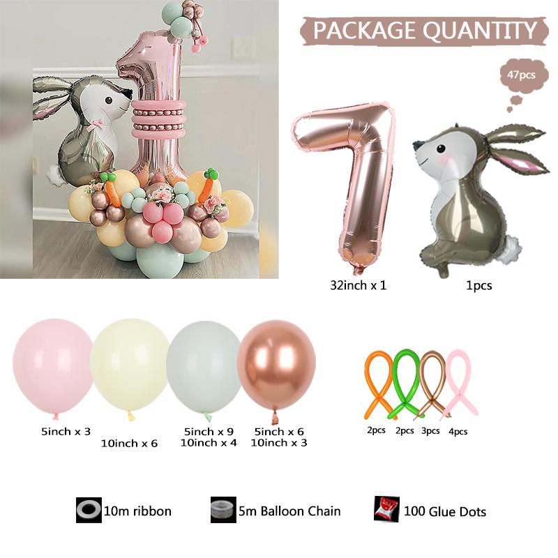 

47Pcs Balloons Cute Rabbit Series Theme Pink Latex Balloons for Bridal Baby Shower Bachelorette Birthday Party Decoration Other&As Picture