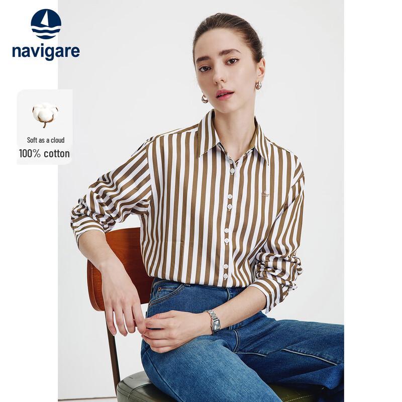 Navigare Women s Striped Lightweight Cotton Long Sleeve Shirt XL