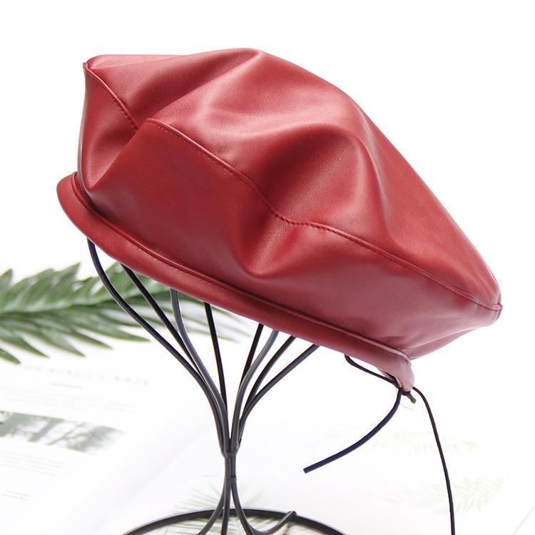 Fashion versatile PU leather beret new Internet celebrity retro painter hat women adjustable soft bud hat
