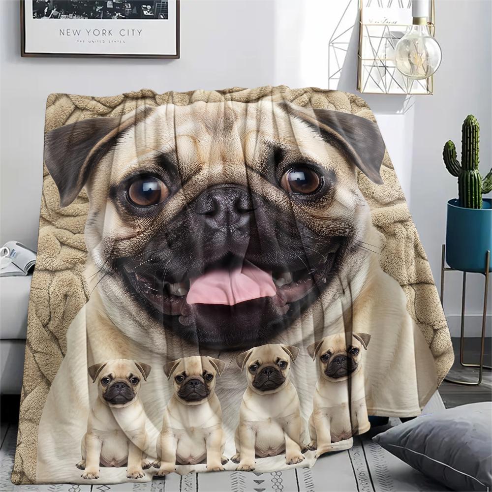 1Pc Bulldog Print Flannel Blanket, High Quality Comfortable for All Seasons, Home Decor, Warmth and Comfort, Perfect for Gifts