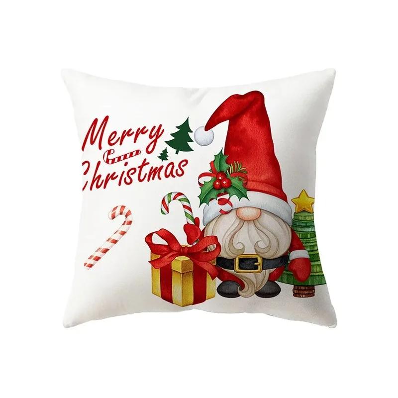 Merry Christmas Santa Claus Elk Print Pattern Cushion Cover Home Decoration Living Room Sofa Square Pillow Cover