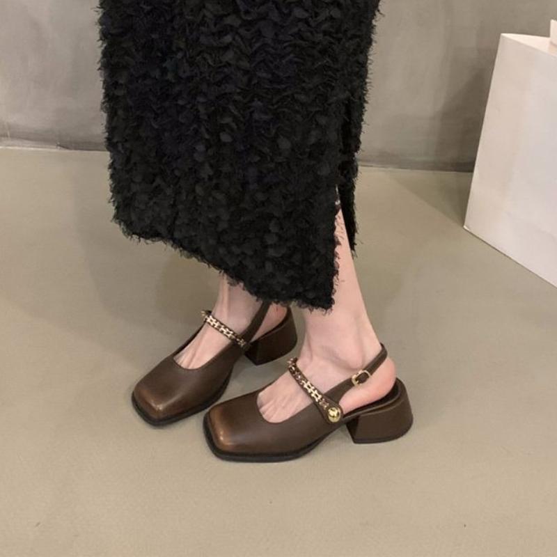 Woman Mary Jane Shoes Square Toe With Medium Heels Closed Sandals for Women Casual 2025 Luxury On Sale Asian Size Korea Footwear