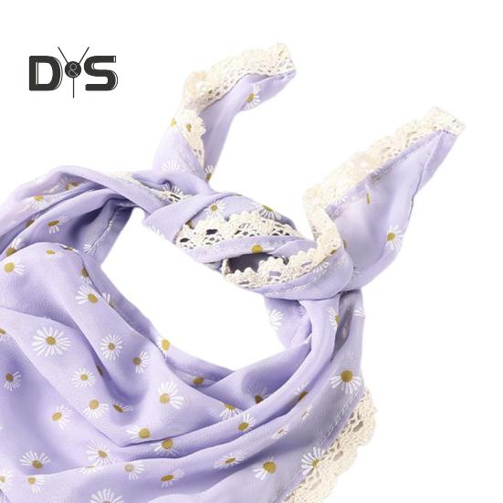 Triangular Style Headscarf with Lace Trim Floral Print Women Headband Women Makeup Photography Hair Accessories